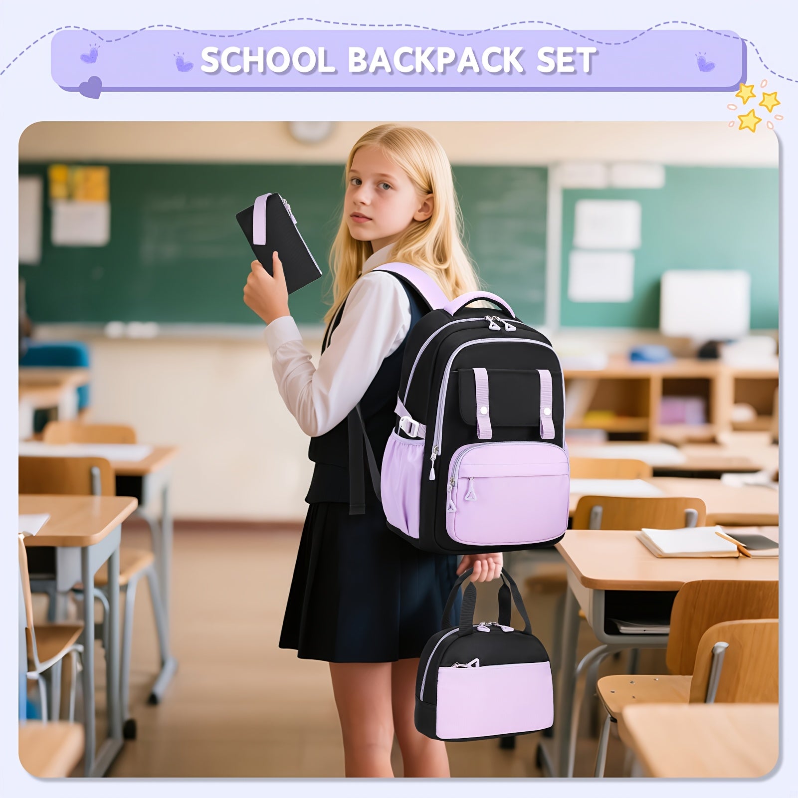 Kid's 3 Piece Student Backpack, Lunchbox, Pencil Case Set