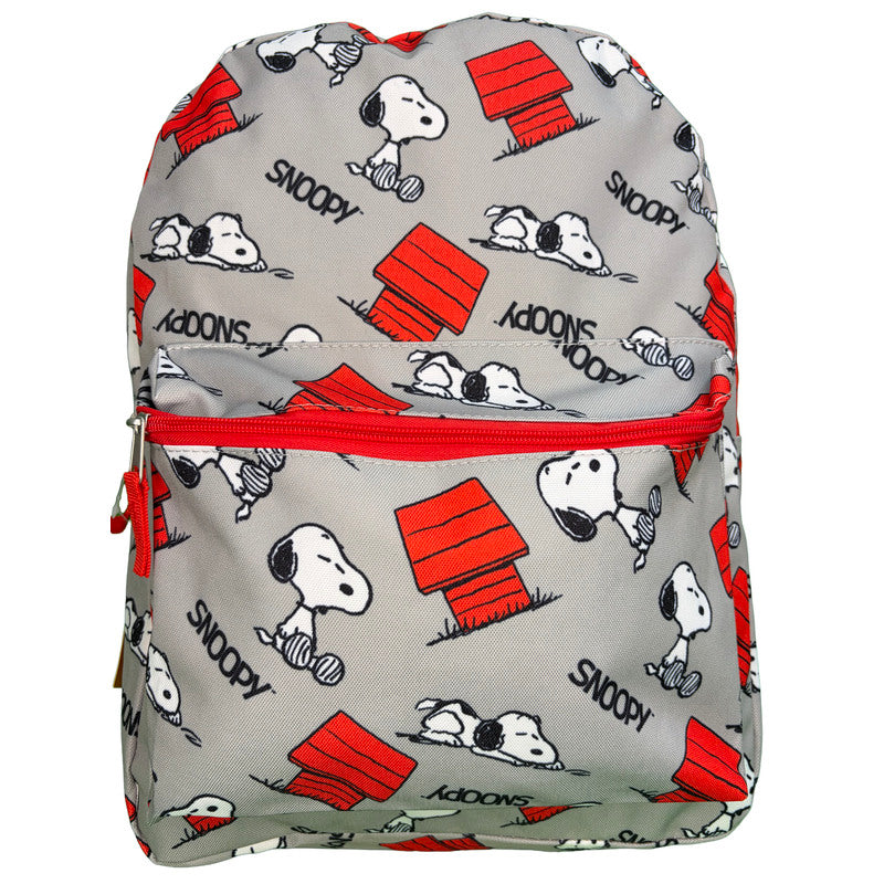 Snoopy & Doghouse Nylon School Backpack for Kids- Gray