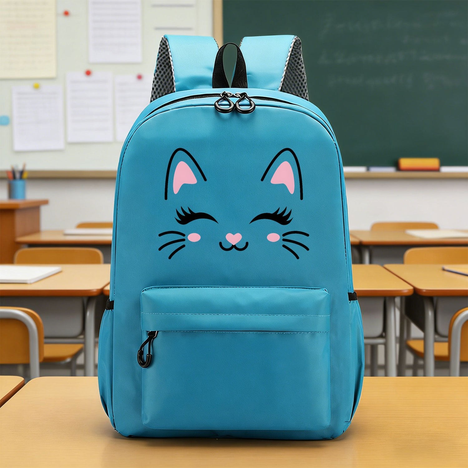 Kids’ Cat Face Pattern Laptop Backpack – Back to School