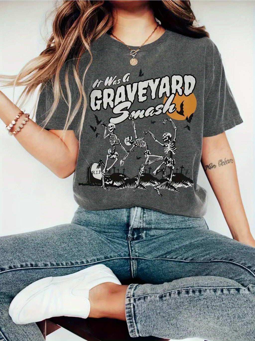 Retro Graveyard Smash Women's Stretchy Halloween Tee