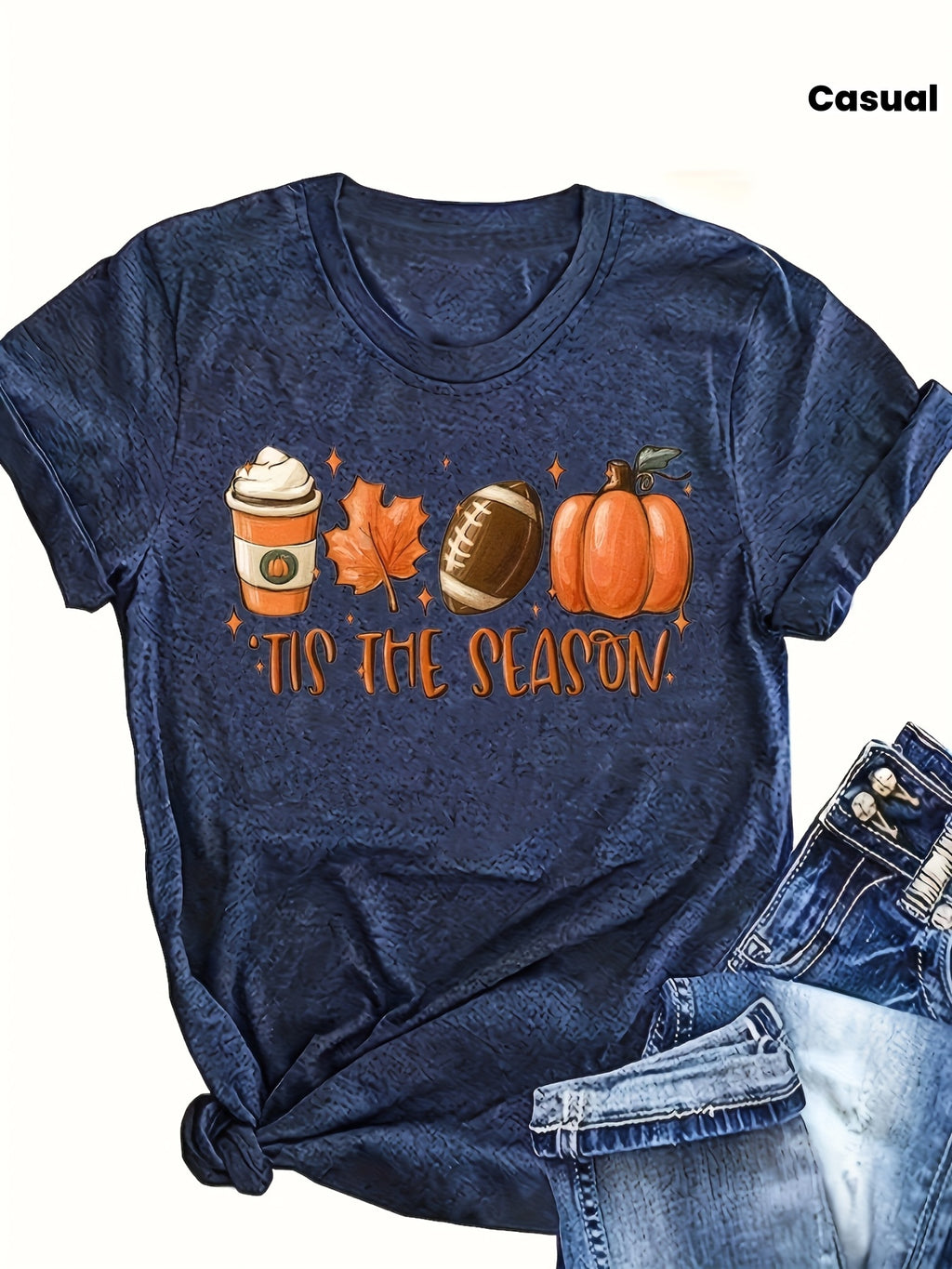 Fall Design Women's Casual Round Neck Printed Short Sleeve T-Shirt