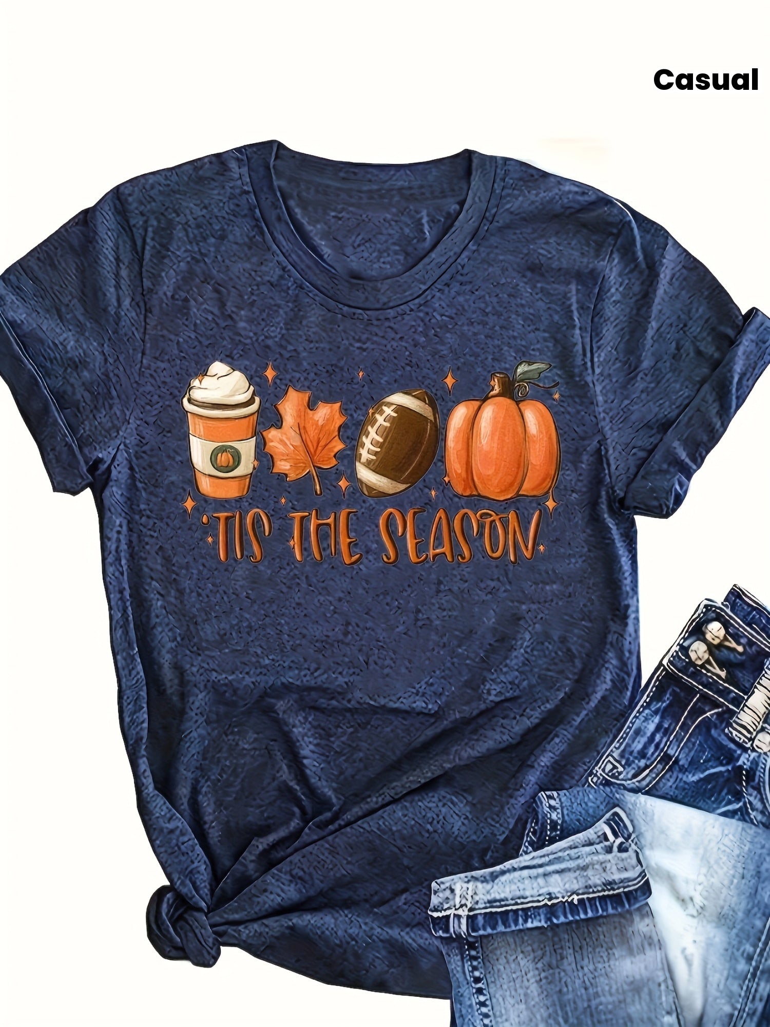 Fall Design Women's Casual Round Neck Printed Short Sleeve T-Shirt