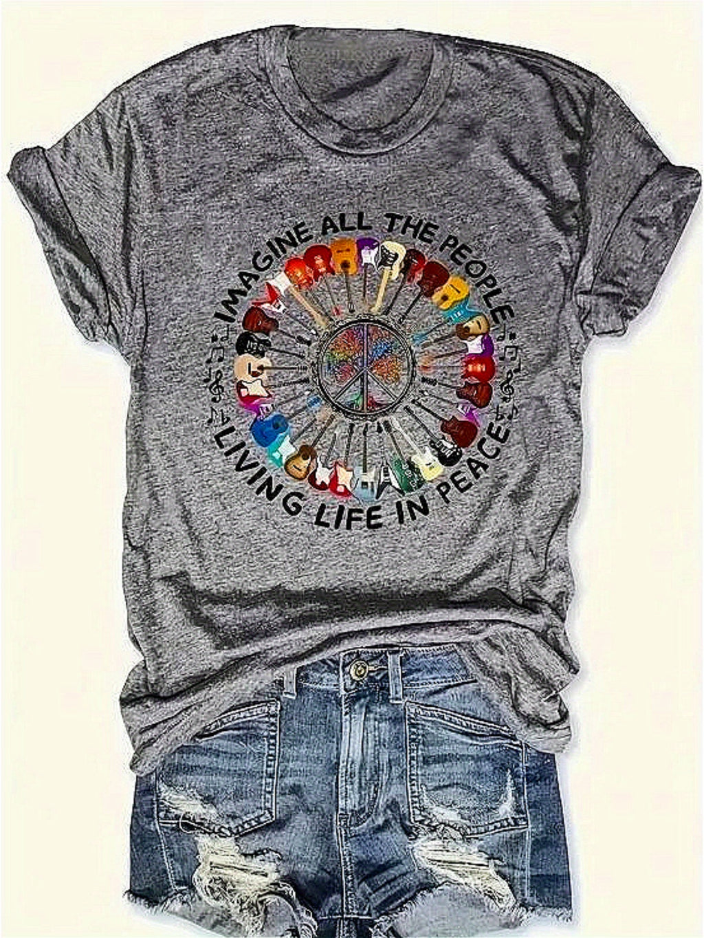 Colorful Guitar Peace Sign Mandala  Women's T-Shirt