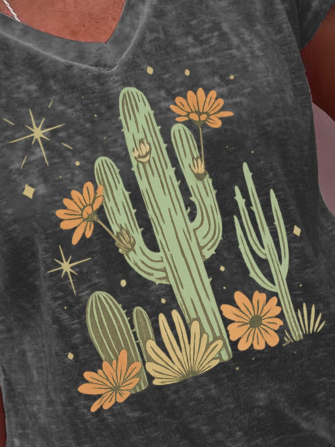 Desert Cactus Flower T-Shirt for Women, Women's Cactus Tee