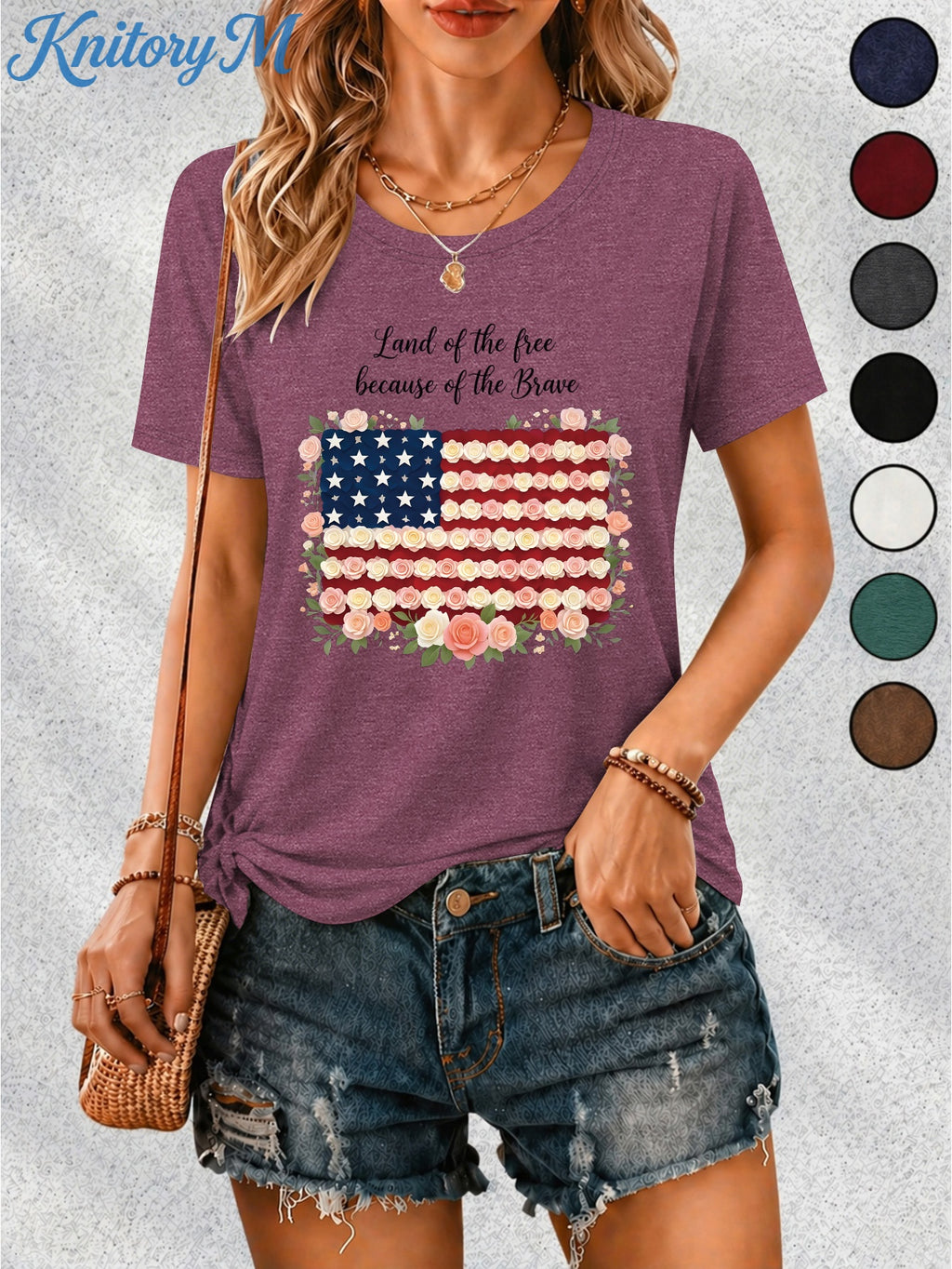 Women'S T-Shirt, 250Th Anniversary Celebration, Independence Day, Father'S Day, Graduation Season - American Flag Design Tee for Courageous And Free Land, Casual Summer Wear, Soft Comfortable Round Neck, Multi-Color Options, Fashionable Trendy Top