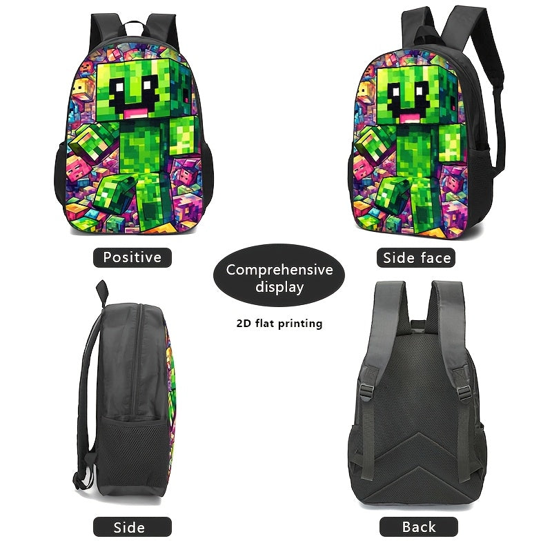 Kid's Video Game Pixel Print Backpack Sets, 1pc/2pcs/3pcs Backpack, Crossbody Bag, and Pouch