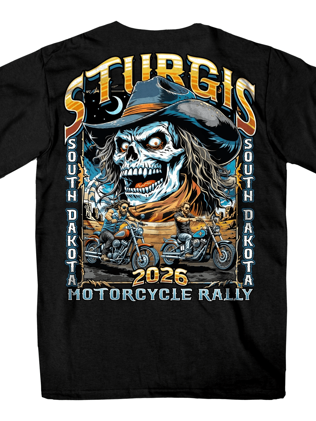 Men's Sturgis 2026 Motorcycle Rally T-Shirt - South Dakota Cowboy Skull & Biker Graphic Tee, Western Short Sleeve Crewneck Shirt for Motorcycle Events, Casual Wear, Biker Gifts Suitable for Casual Wear, Motorcycle Rallies, S-3XL (Year-Round)