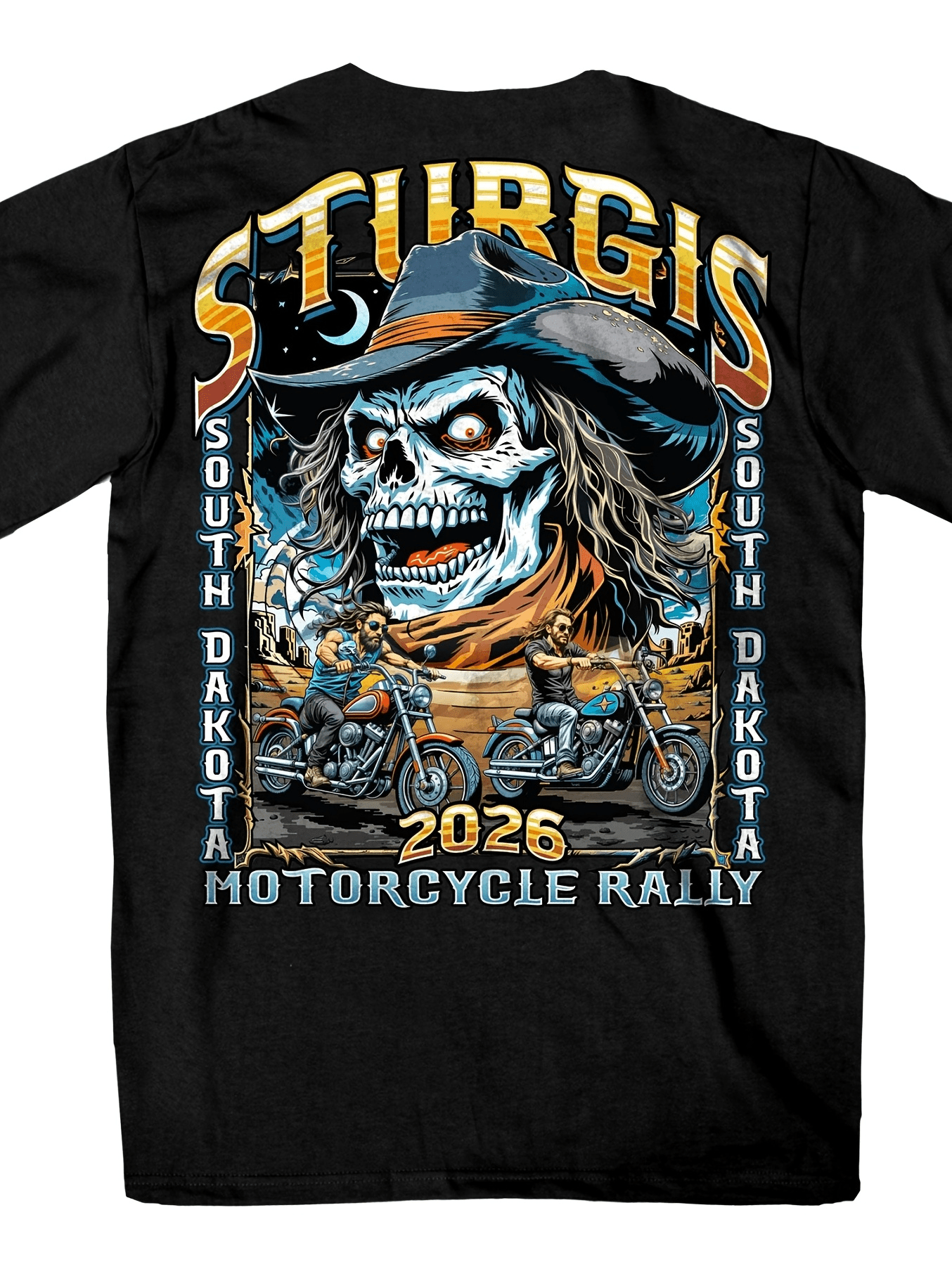 Men's Sturgis 2026 Motorcycle Rally T-Shirt - South Dakota Cowboy Skull & Biker Graphic Tee, Western Short Sleeve Crewneck Shirt for Motorcycle Events, Casual Wear, Biker Gifts Suitable for Casual Wear, Motorcycle Rallies, S-3XL (Year-Round)