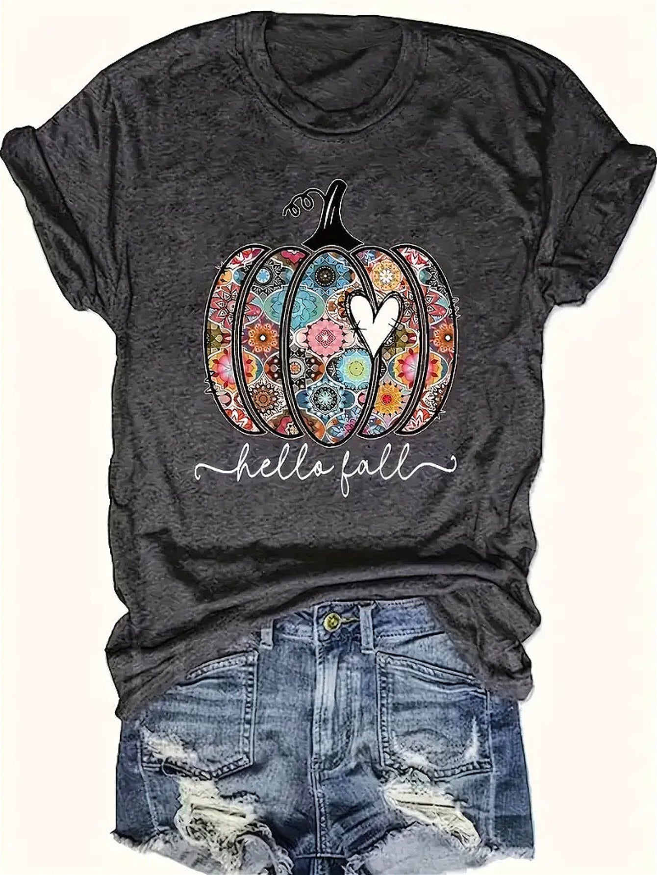 Retro Women's Fall Pumpkin Stretchy Tee
