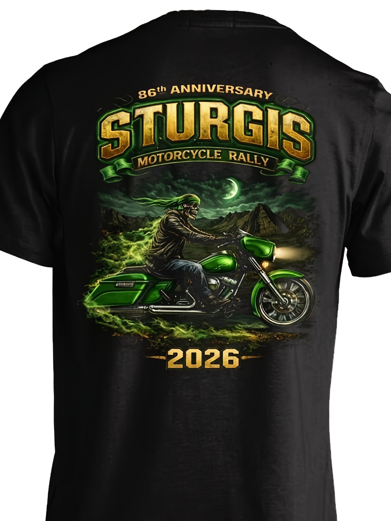 2026 Sturgis Motorcycle Rally Green Skeleton Rider - Men's 86Th Anniversary Tee