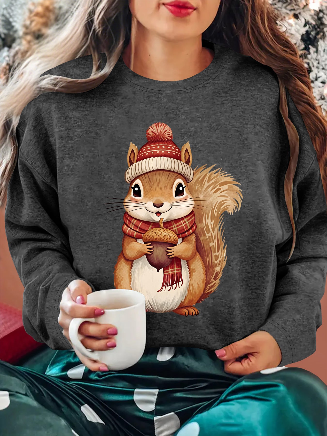 Cozy Squirrel Long Sleeve Women's Fall Sweater